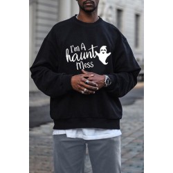 Halloween Letter Ghost Print Crew Neck Men's Sweatshirt