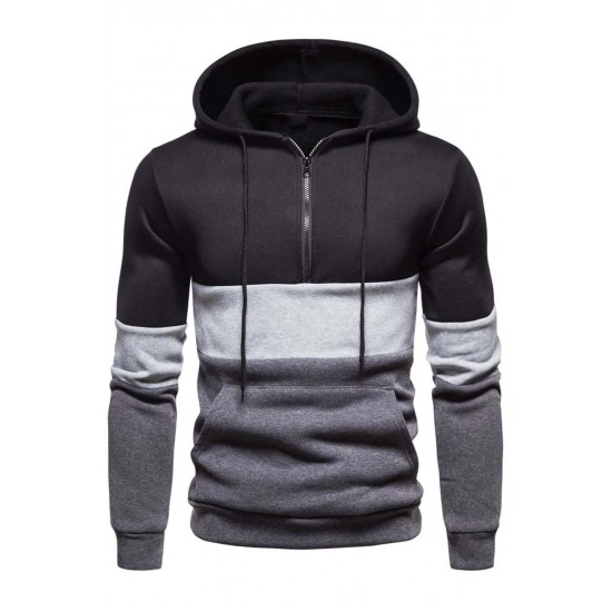 Men's Zipper Casual Colorblock Hooded Sweatshirt