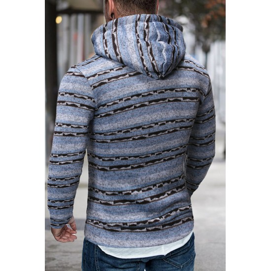 Red Tribal Print Kangaroo Pocket Men's Pullover Hoodie