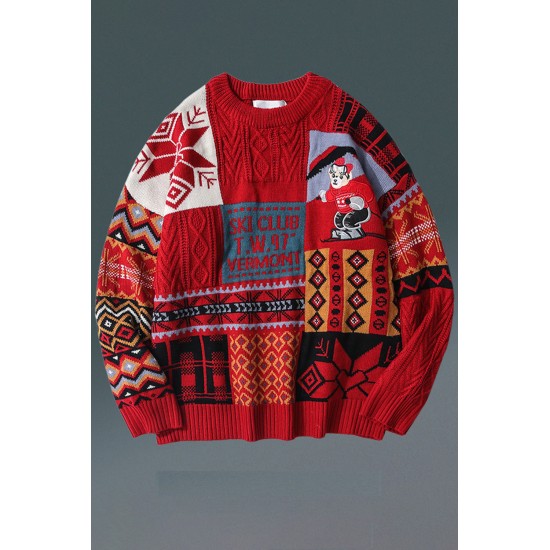 Red Graphic Letter Christmas Knitted Men's Pullover Sweater