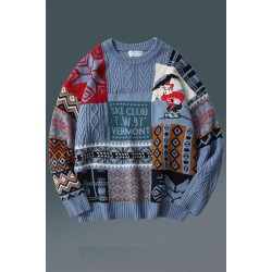 Blue Graphic Letter Christmas Knitted Men's Pullover Sweater