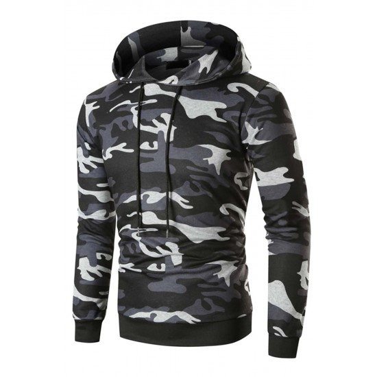 Men Camouflage Print & Drawstring Hoodie Tracksuit