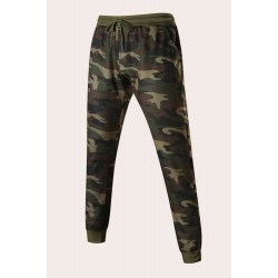 Men Camouflage Print & Drawstring Hoodie Tracksuit