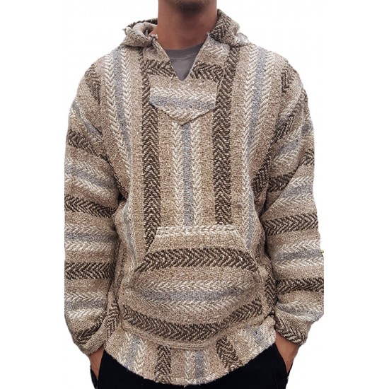 Men's Striped Pocket Knitted Hooded Coat