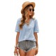 Sky Blue Lace Splicing V-Neck Swiss Dot Short Sleeve Top