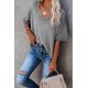 Gray V-Neck Thermal Knit Top