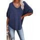 Blue V-Neck Thermal Knit Top