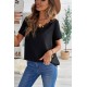 Black Lace V Neck Short Sleeve T-shirt