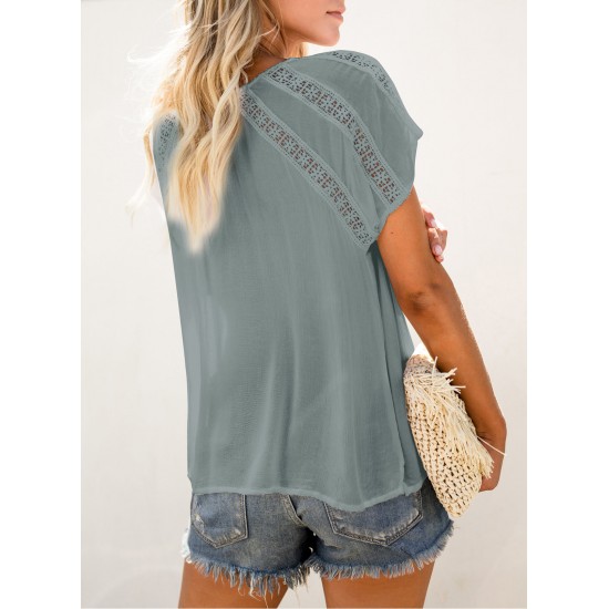 Crochet Eyelet Short Sleeves Top