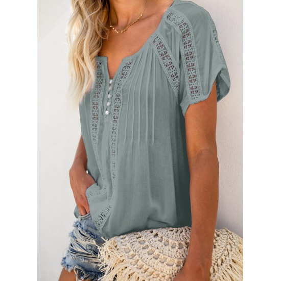 Crochet Eyelet Short Sleeves Top