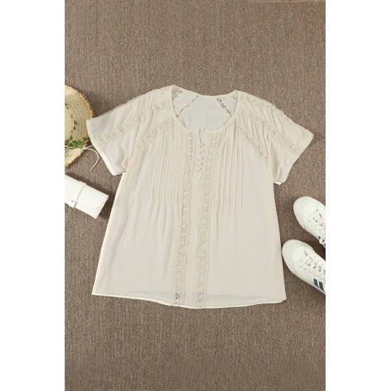 Apricot Crochet Eyelet Short Sleeves Top