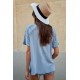 Sky Blue Crochet Eyelet Short Sleeves Top