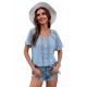 Sky Blue Crochet Eyelet Short Sleeves Top