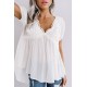 White Short Bubble Sleeves Textured Babydoll Top