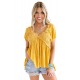 Mustard Short Bubble Sleeves Textured Babydoll Top