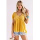 Mustard Short Bubble Sleeves Textured Babydoll Top