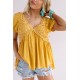 Mustard Short Bubble Sleeves Textured Babydoll Top