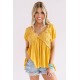 Mustard Short Bubble Sleeves Textured Babydoll Top