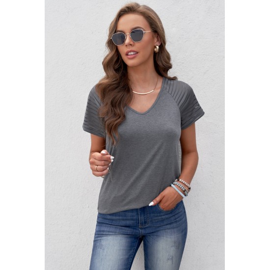 Gray Striped Raglan Sleeve Tee