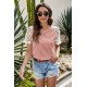 Pink Crewneck Applique Splicing Sleeve Top