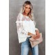 White Solid Color Crewneck Lace Mesh Ruffle Top