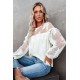 White Solid Color Crewneck Lace Mesh Ruffle Top