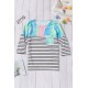 Stripe Tie-dyed Print Pocket 3/4 Sleeve Top