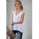 White Lace Splicing V Neck Short Sleeve Tie-dye Top