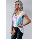 Multicolor Lace Splicing V Neck Short Sleeve Tie-dye Top