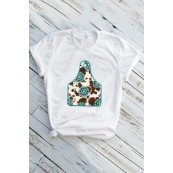 Solid White Turquoise Cow Ox Horn Tag Graphic Tee