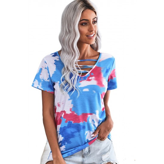 Sky Blue Cage Detail Tye Dye Top