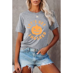 Gray LET'S GET SMASHED Pumpkin Face Graphic Tee