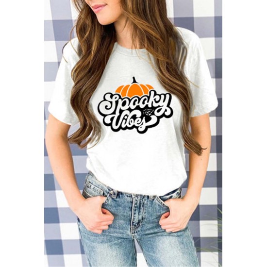 Pumpkin Letter Print Halloween Short Sleeve T-shirt