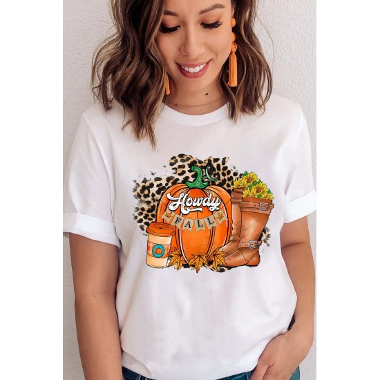 Halloween Pumpkin Face Graphic Print Short Sleeve T-shirt