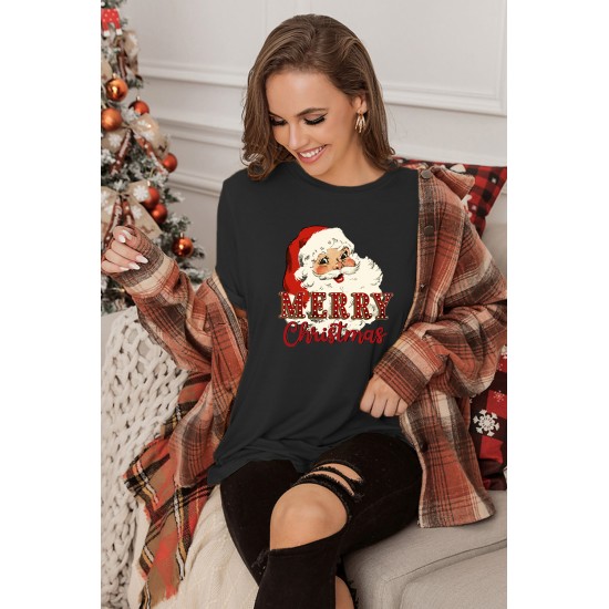 Merry Christmas Santa Clause Print Short Sleeve Graphic Tee