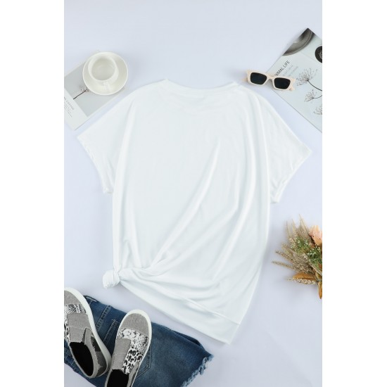 White Round Neck Short Sleeve Solid Color Tee