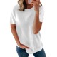 White Round Neck Short Sleeve Solid Color Tee