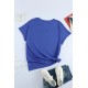 Blue Round Neck Short Sleeve Solid Color Tee