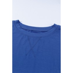 Blue Round Neck Short Sleeve Solid Color Tee