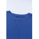 Blue Round Neck Short Sleeve Solid Color Tee