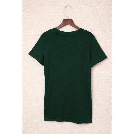 Green Solid Color V Neck Bodycon T-shirt