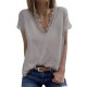 Gray V Neck Lace Trim Short Sleeve Top