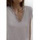 Gray V Neck Lace Trim Short Sleeve Top