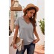 Gray V Neck Lace Trim Short Sleeve Top