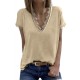 Apricot V Neck Lace Trim Short Sleeve Top