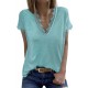 Sky Blue V Neck Lace Trim Short Sleeve Top