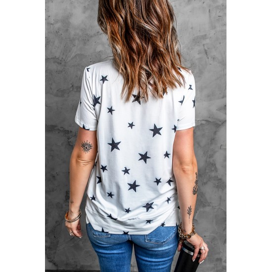 White Star Print Crew Neck T-shirt