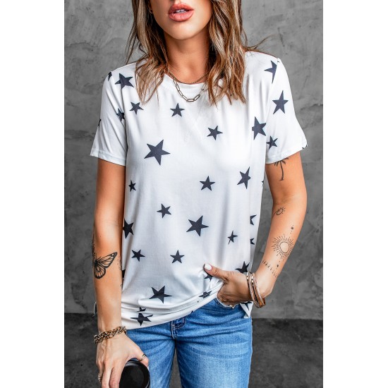 White Star Print Crew Neck T-shirt