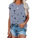 Grey Crew Neck Star Print T-shirt with Pocket