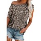 Brown Crew Neck Leopard Print T-shirt with Pocket